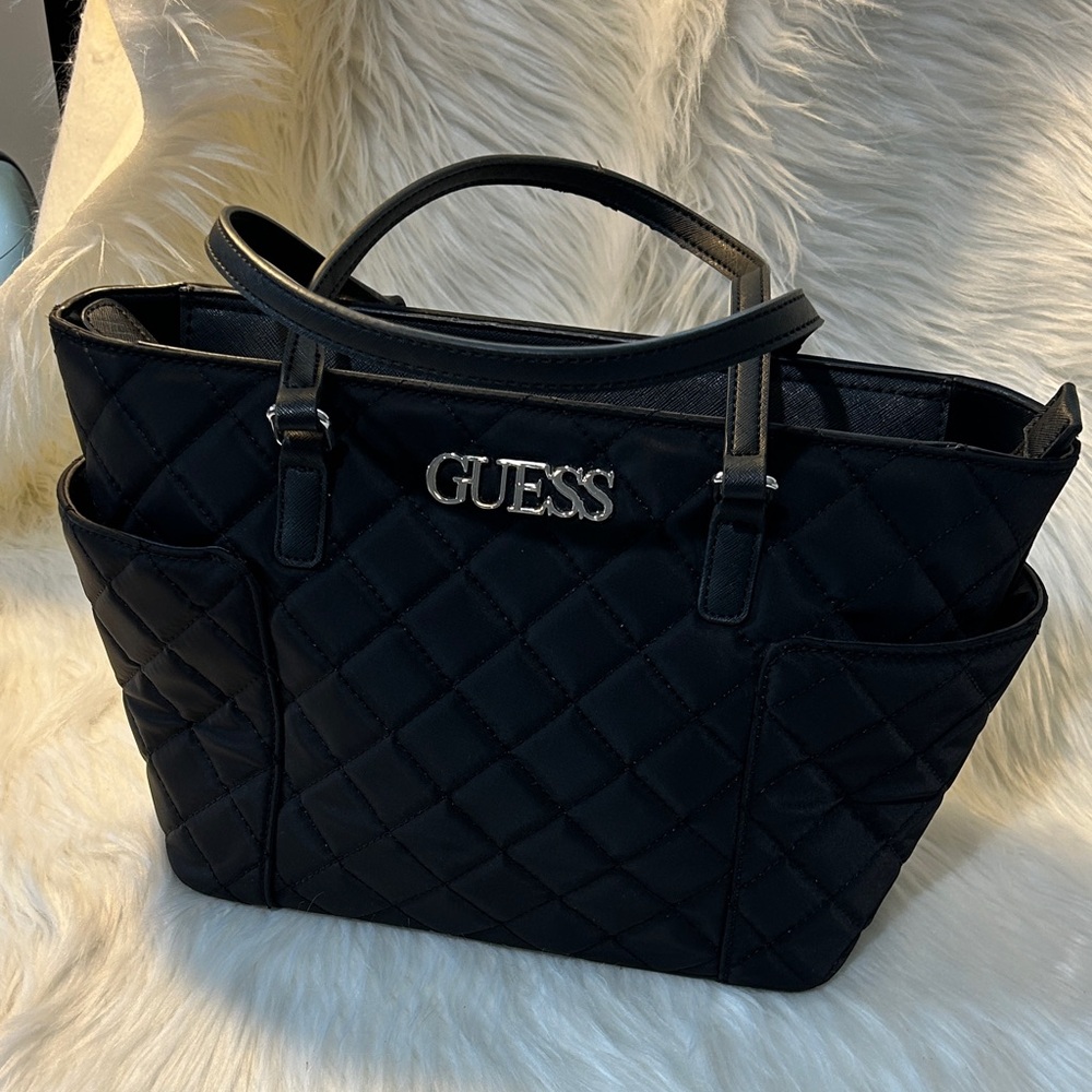 GUESS Black Quilted Tote Bag